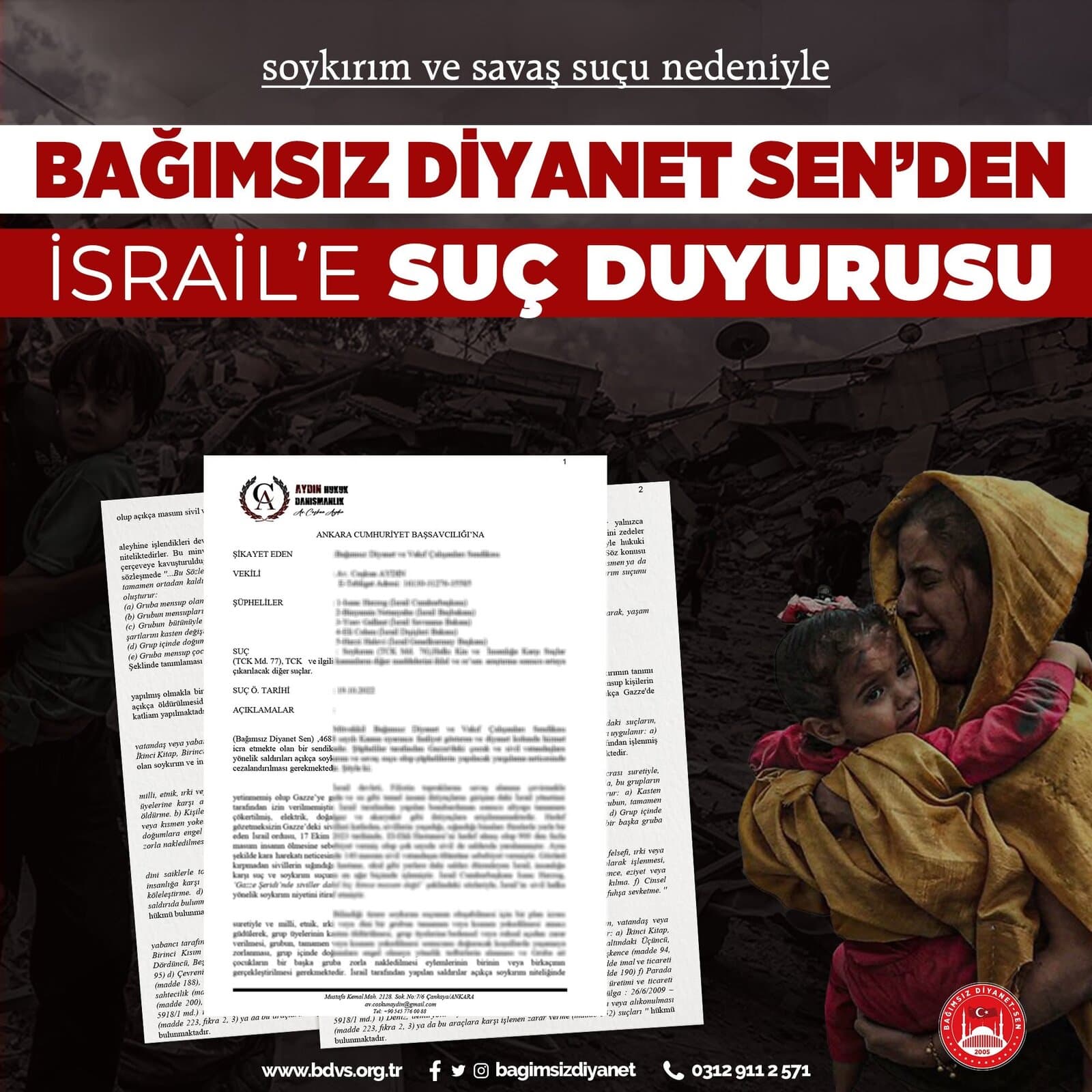 Bağımsız Diyanet-Sen'den İsrail'e Suç Duyurusu 1