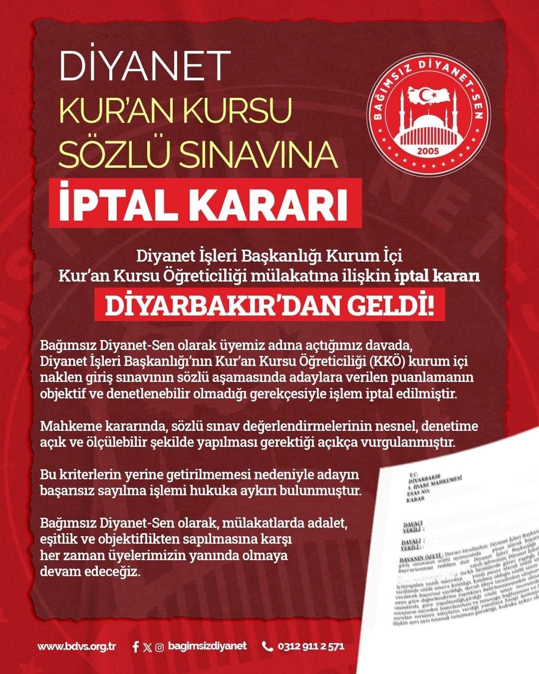 Diyanet Kur’an Kursu Sözlü Sınavına İptal Kararı 1