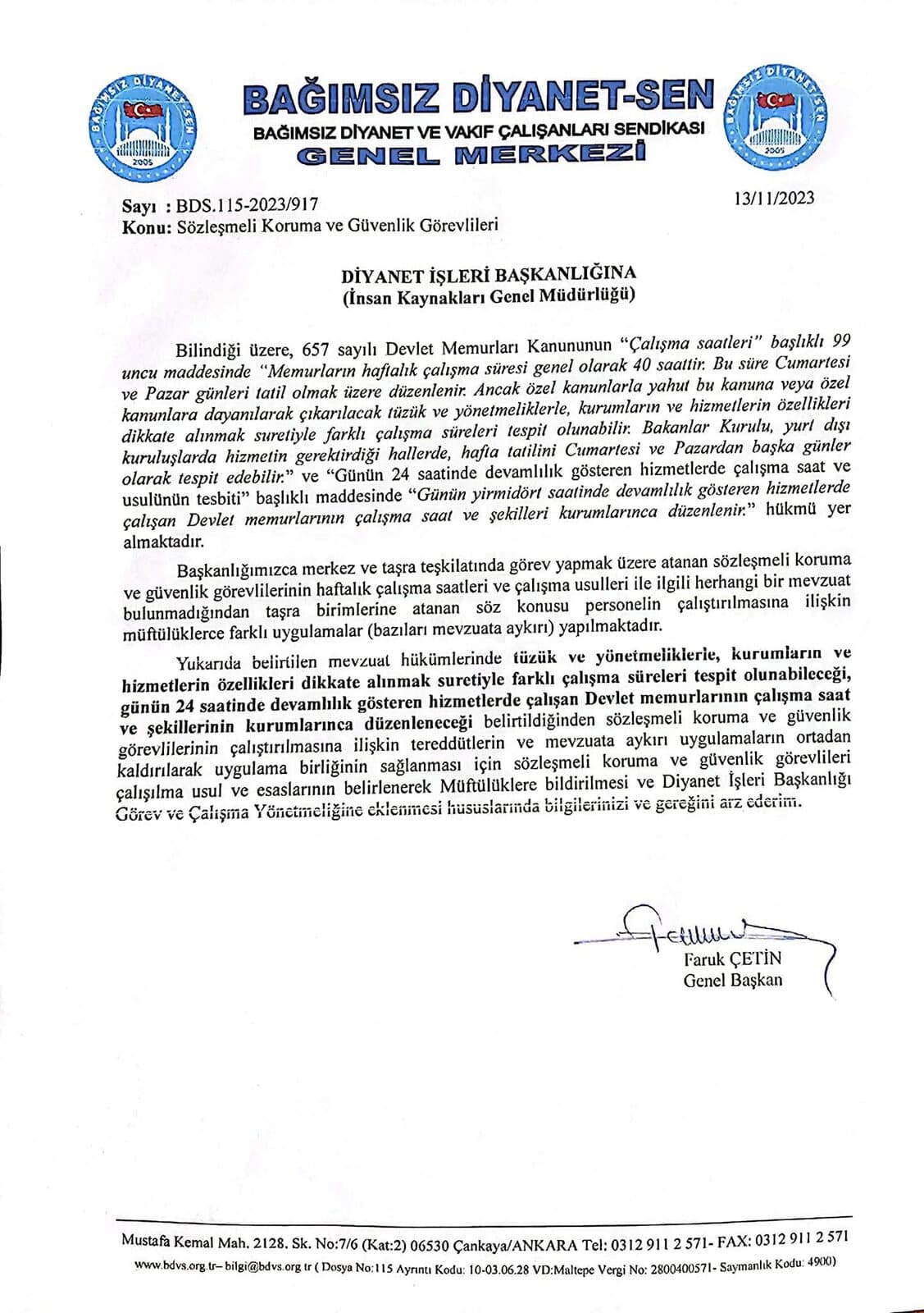 4/B Sözleşmeli Personelin Çalışma Süreleri İçin Talepte Bulunduk
