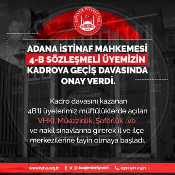 Adana İstinaf Mahkemesi’nden de Kadroya Onay