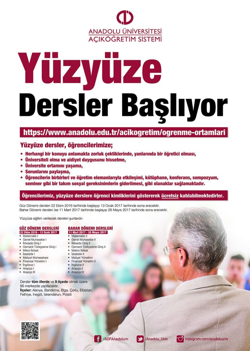 AÖF'te yüz yüze dersler 22 Ekim'de başlayacak