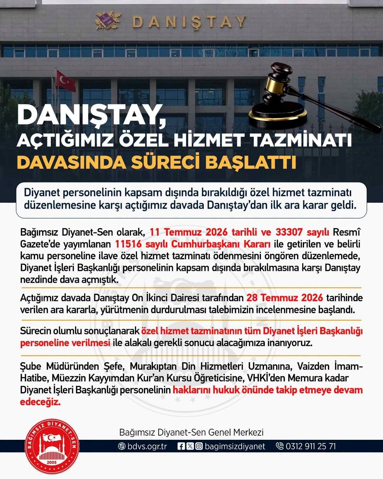 Danıştay, Açtığımız Özel Hizmet Tazminatı Davasında Süreci Başlattı