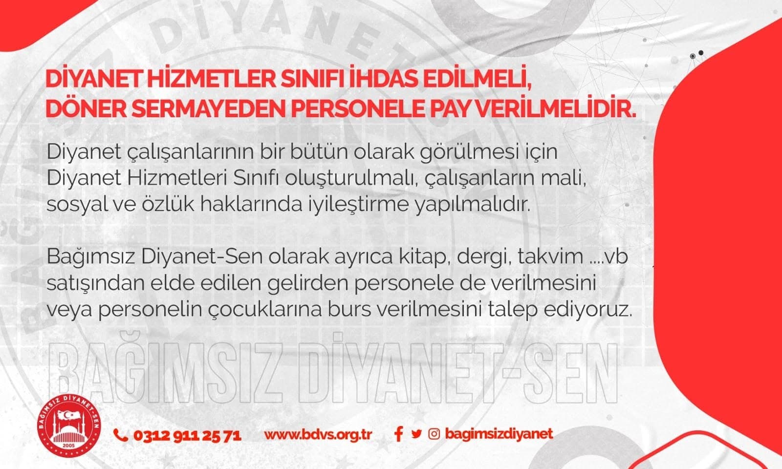Diyanet Hizmetleri Sınıfı İhdas Edilmeli, Döner Sermayeden Personele Pay Verilmelidir