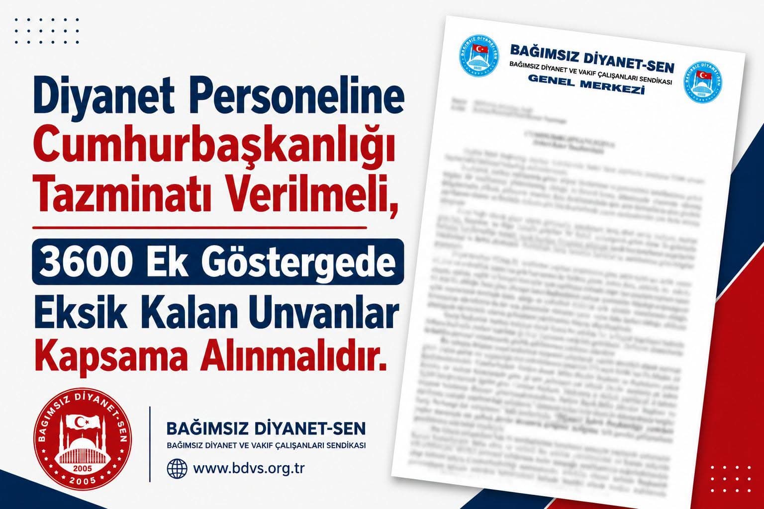 Diyanet Personeline Cumhurbaşkanlığı Tazminatı Verilmeli