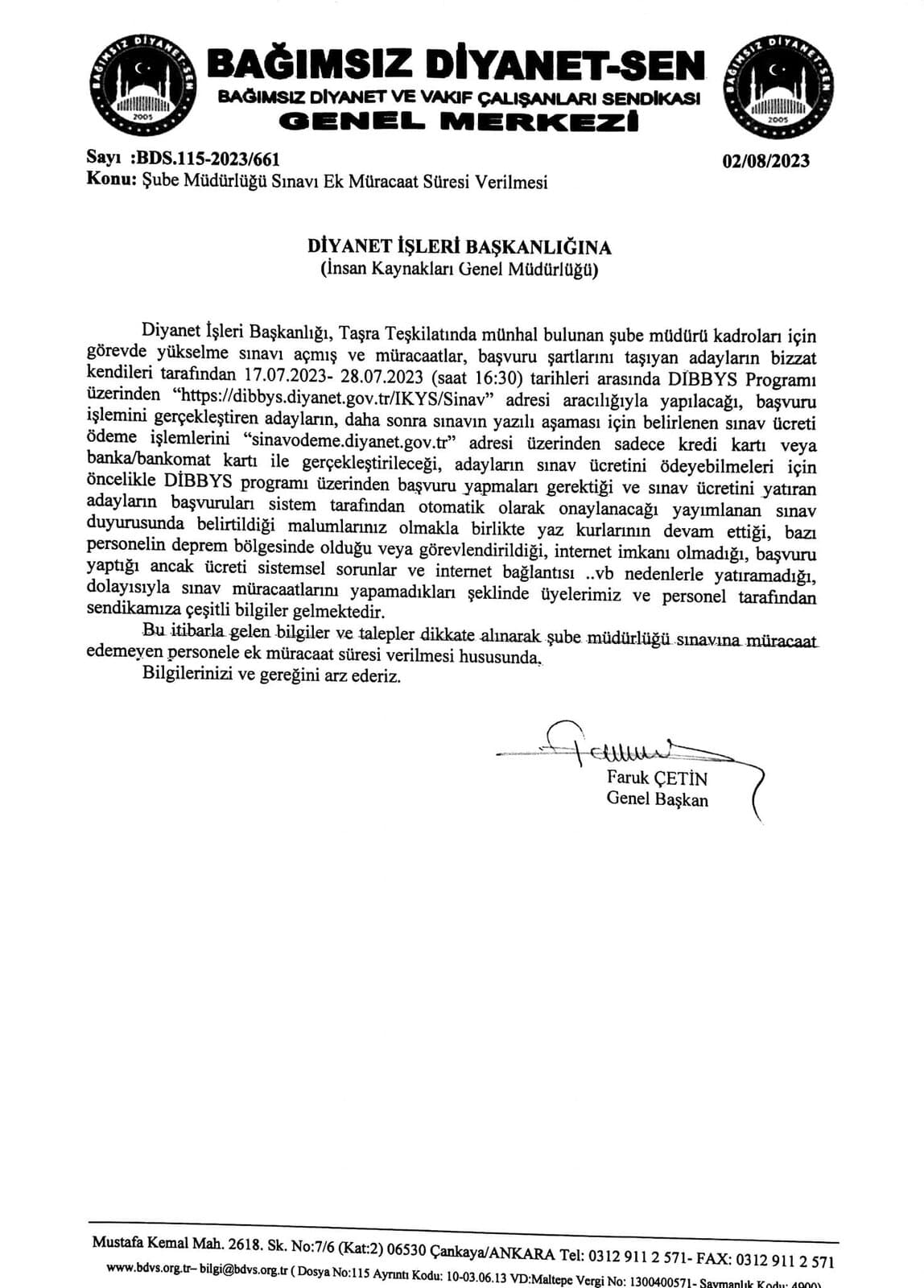 Görevde Yükselme Sınavı (Şube Müdürü) Başvuruları İçin Ek Süre Verildi