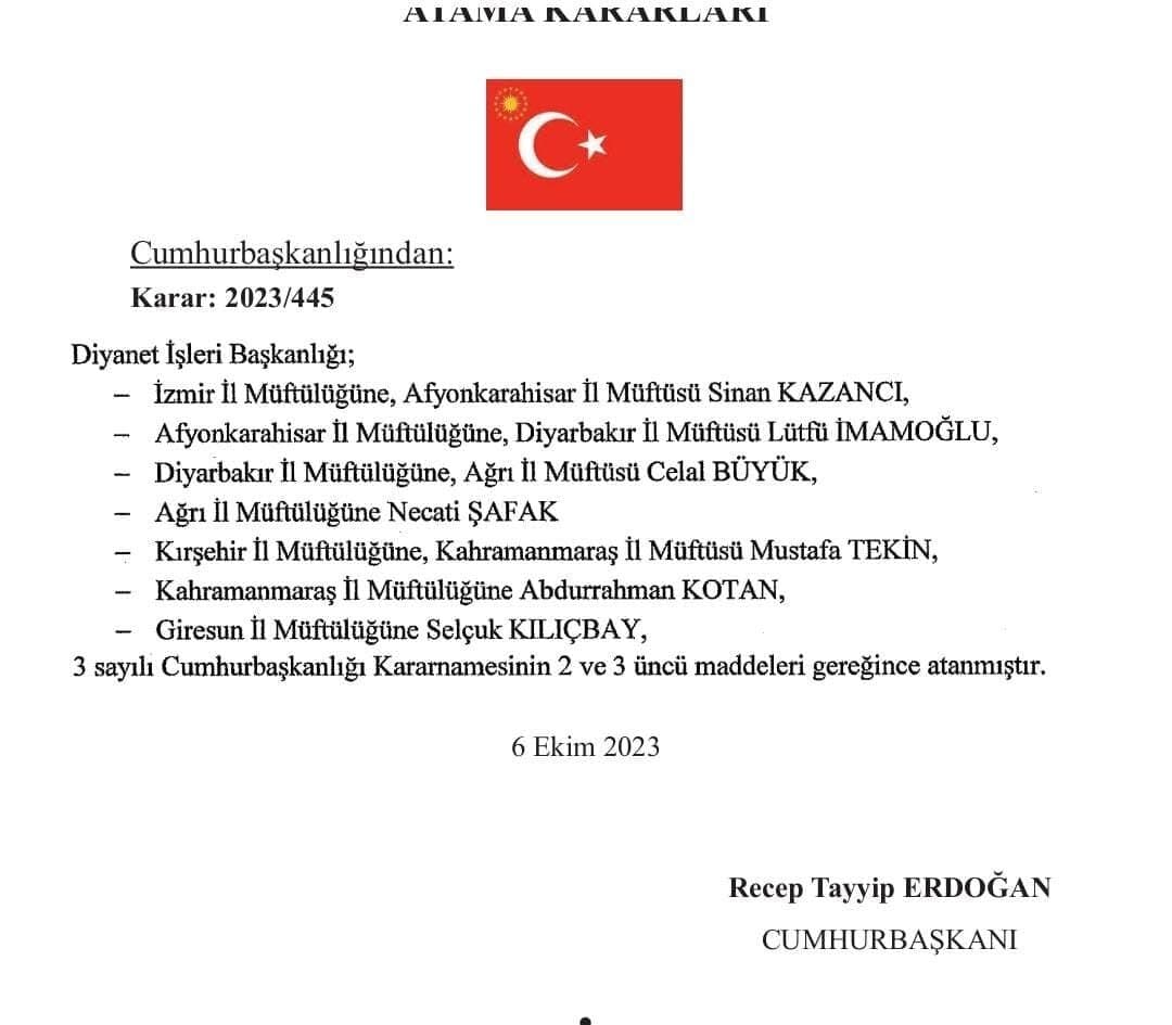 İl Müftüsü Atama Kararı
