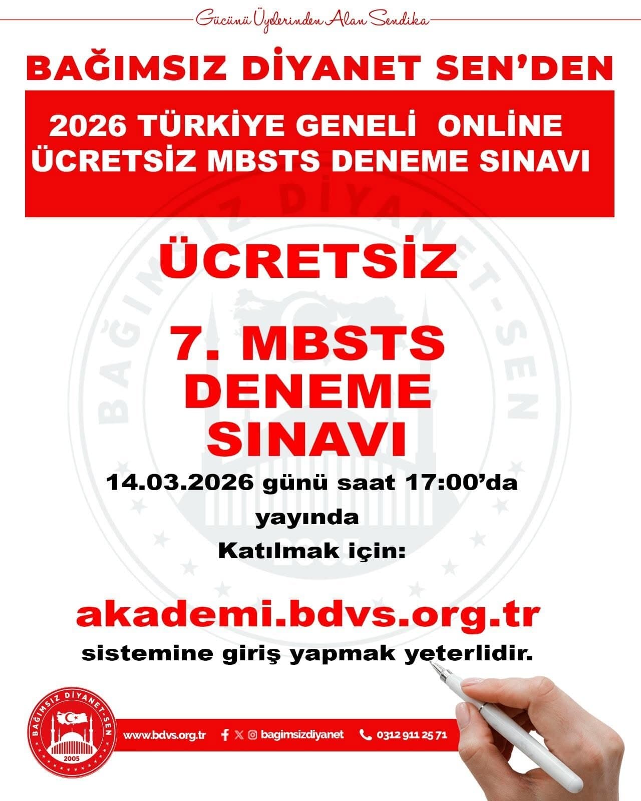 MBSTS 7. Deneme soruları bugün saat 17.00’de yayında olacaktır