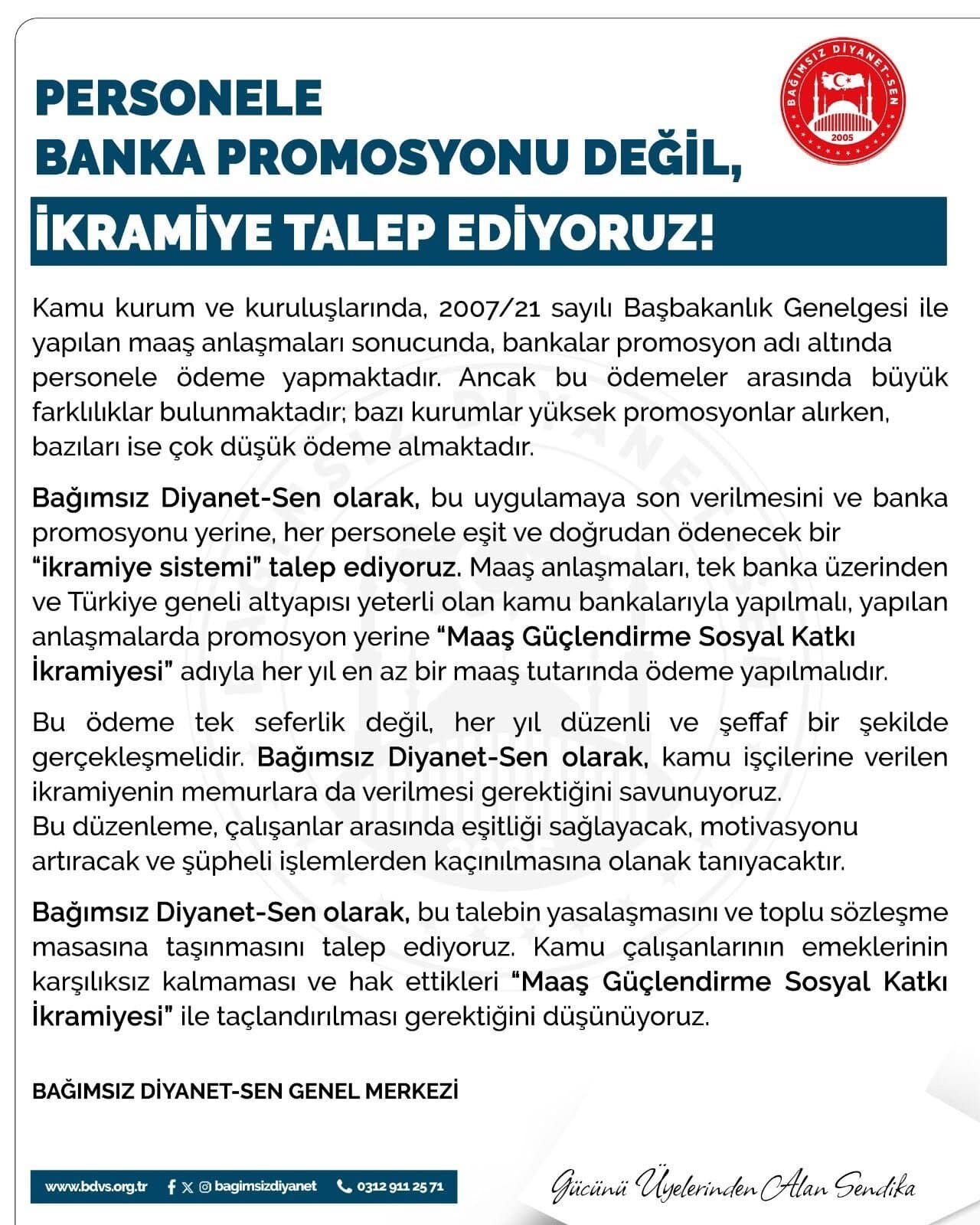 Personele Banka Promosyonu Değil, İkramiye Talep Ediyoruz!